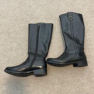 Clarks Riding Boots Womens Size 6 Black Leather Knee High Zip Lug Sole C6973